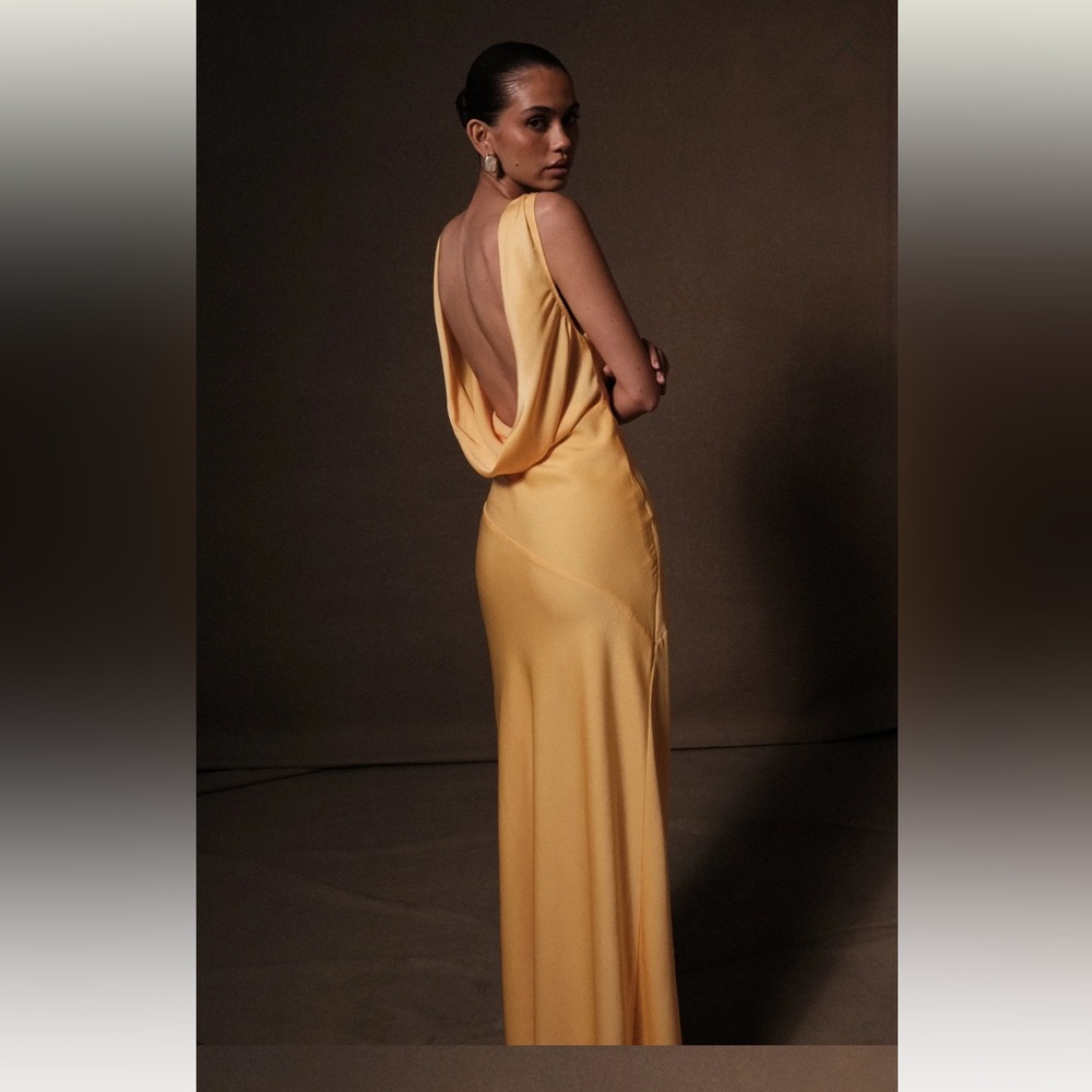 Nadia Maxi Satin Dress With Back Cowl - Lemon
Size: S